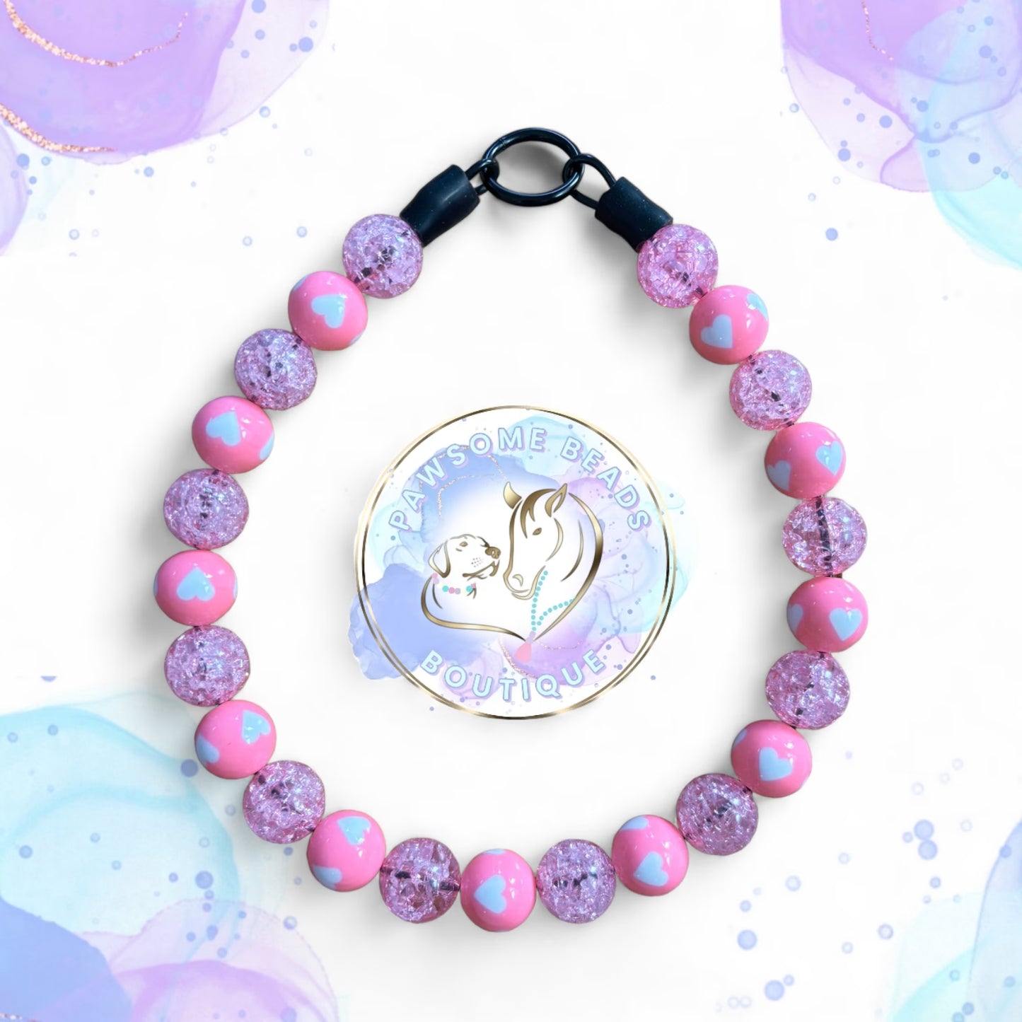 Crystal Heart Pink Beaded Dog Collar | Necklace